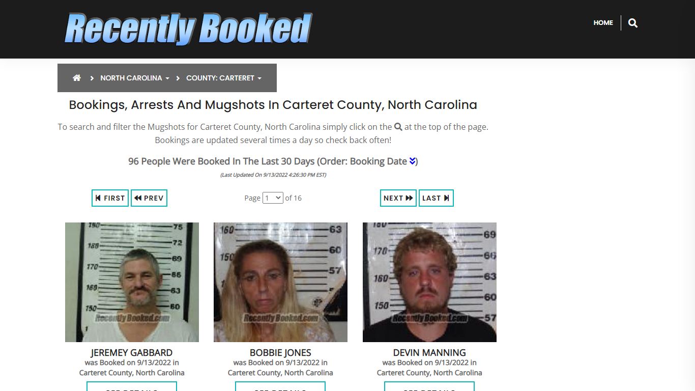 Bookings, Arrests and Mugshots in Carteret County, North Carolina